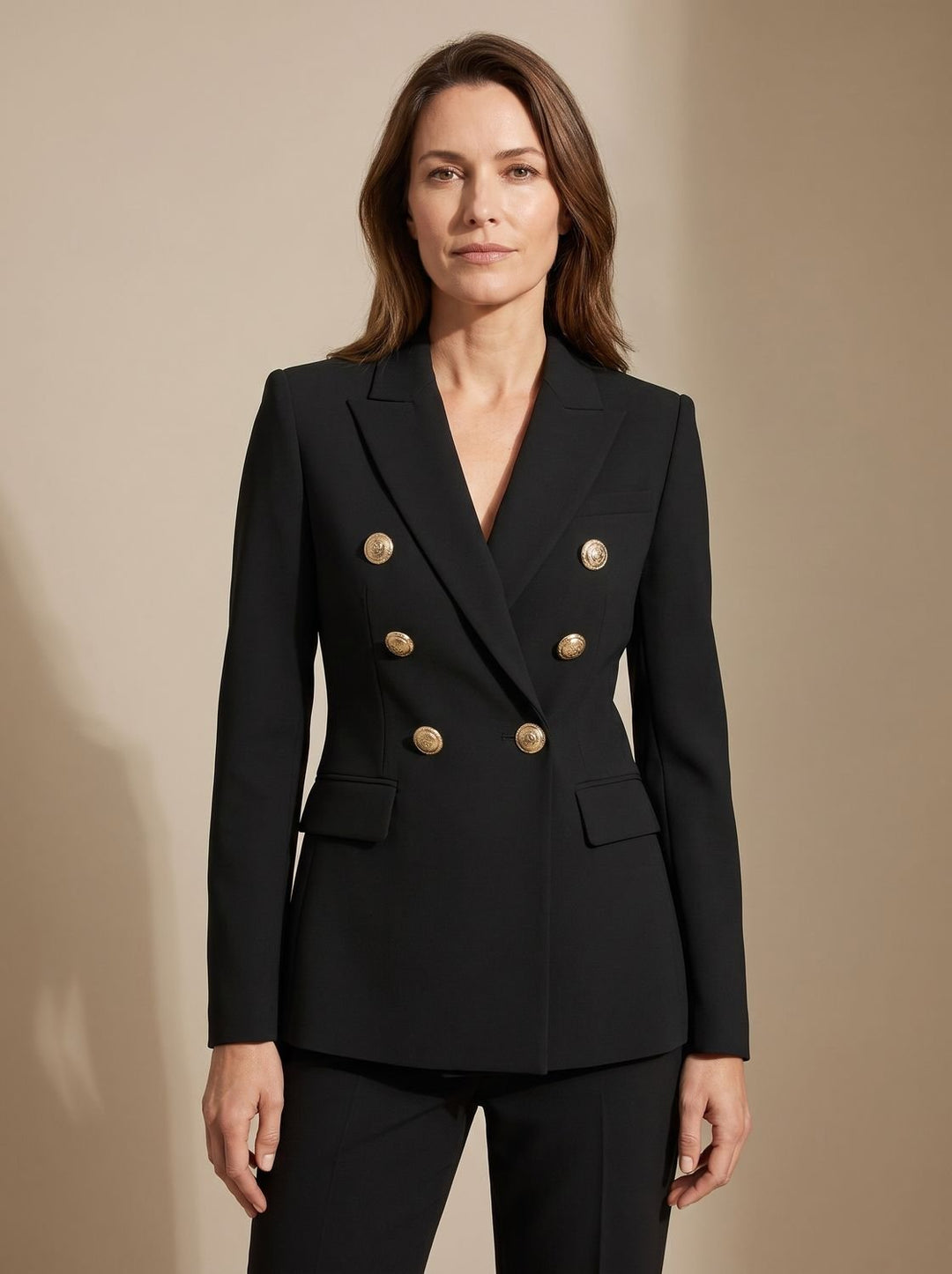 Elise | Getailleerde Dubbelrij Blazer met Gouden Knopen
