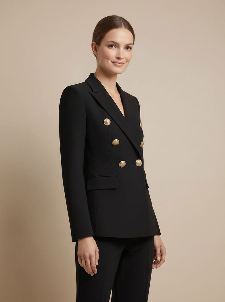 Elise | Getailleerde Dubbelrij Blazer met Gouden Knopen