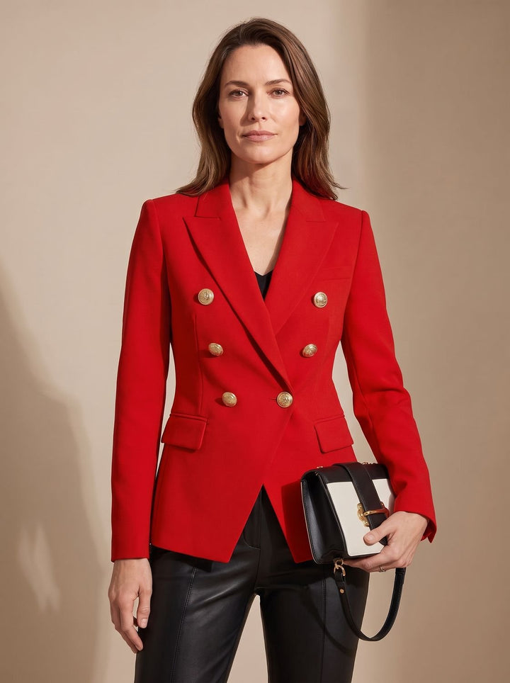 Elise | Getailleerde Dubbelrij Blazer met Gouden Knopen