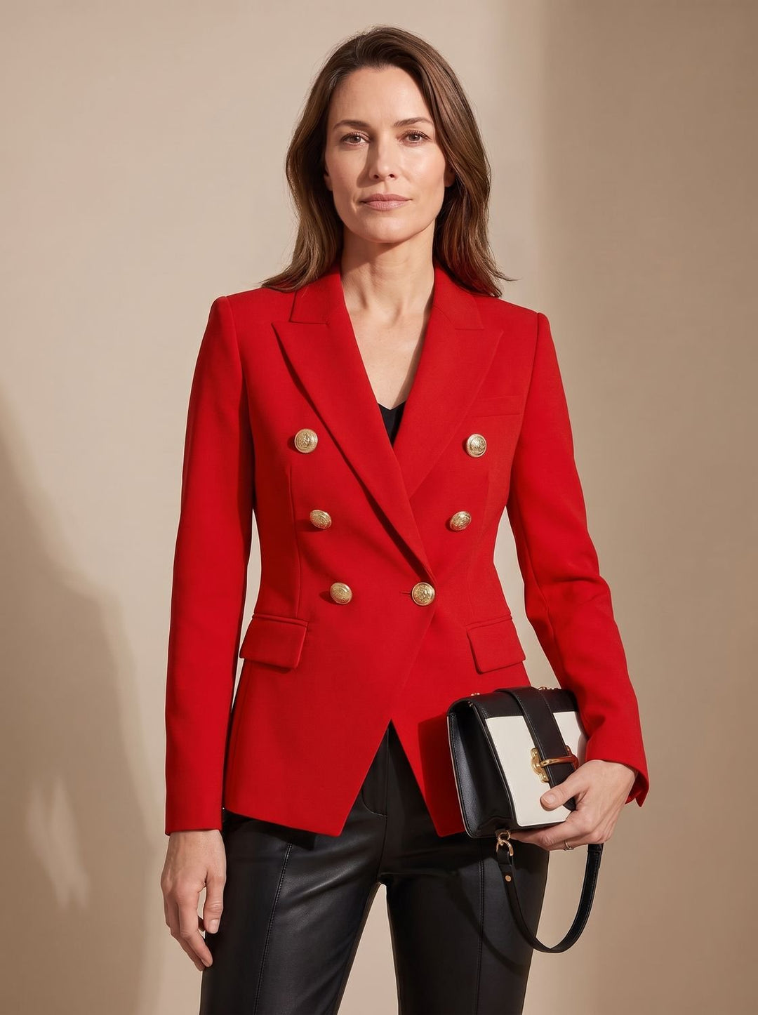 Elise | Getailleerde Dubbelrij Blazer met Gouden Knopen
