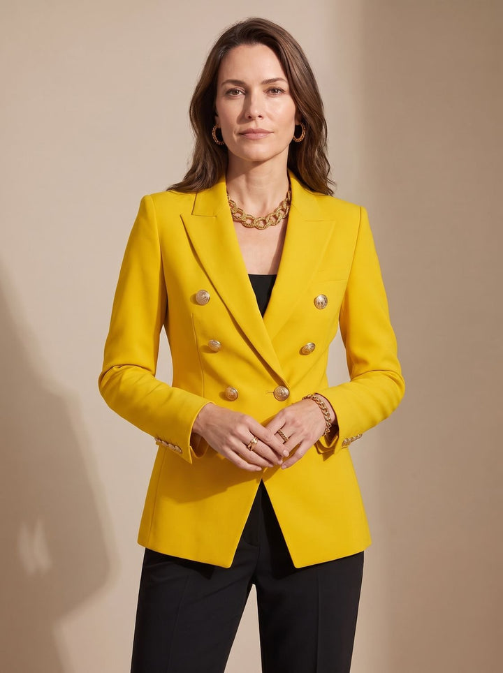 Elise | Getailleerde Dubbelrij Blazer met Gouden Knopen
