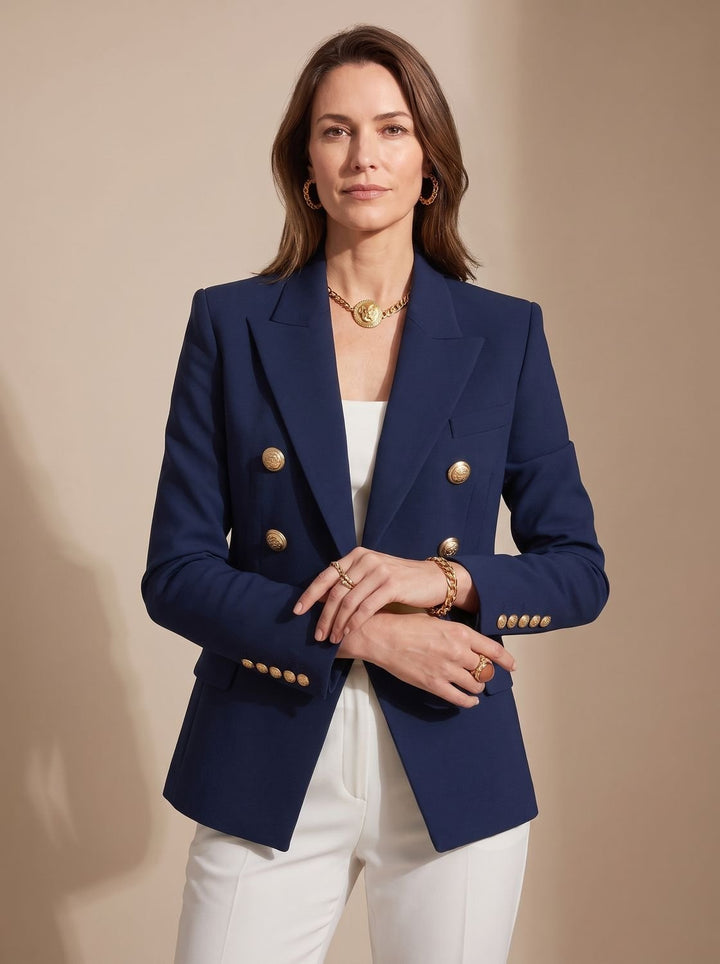 Elise | Getailleerde Dubbelrij Blazer met Gouden Knopen