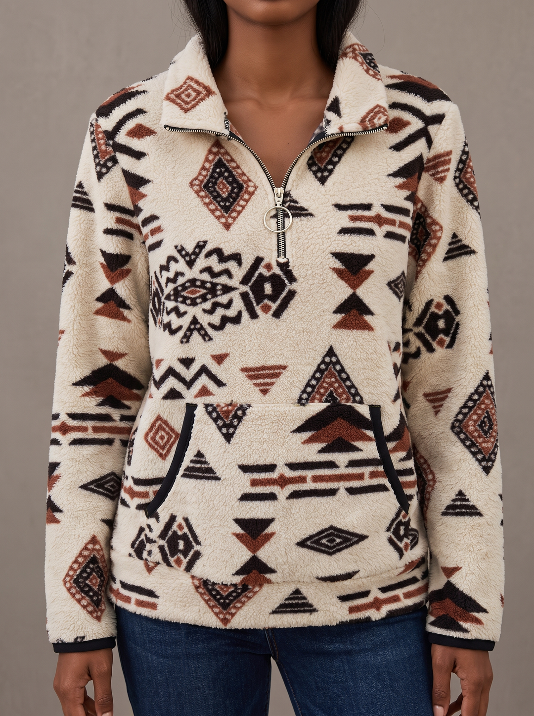 Iris | Half-Zip Trui met Grafisch Motief