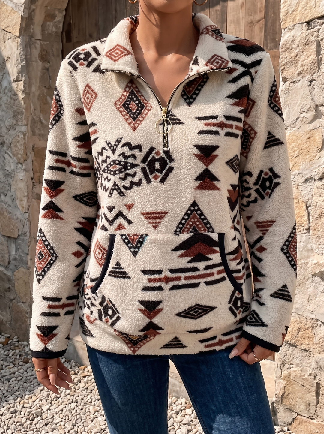 Iris | Half-Zip Trui met Grafisch Motief