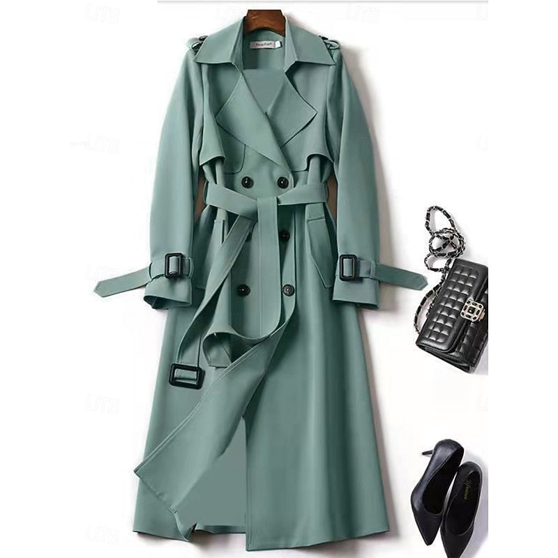 Nynke | Elegante Lange Trenchcoat met Ceintuur